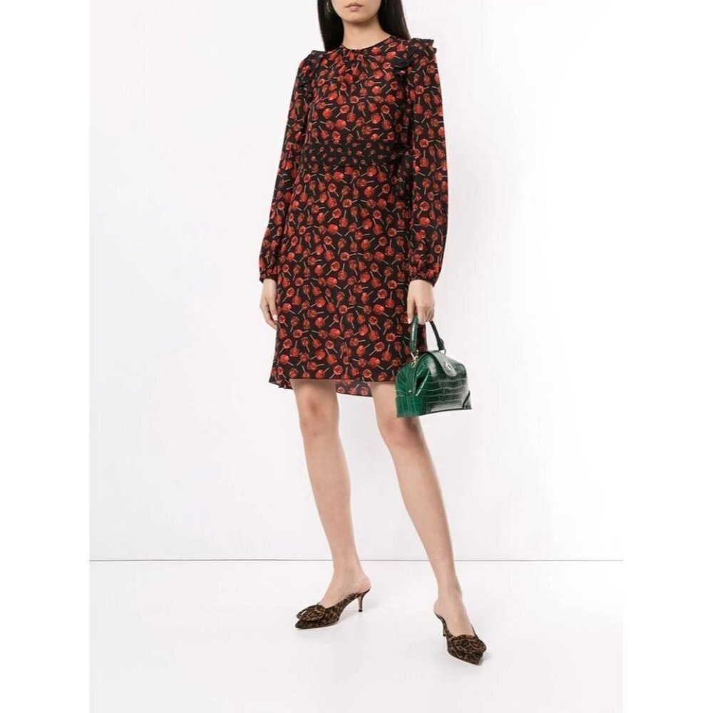 No. 21 Black and Red Candy Apple Lollipop Print Silk Long Sleeve Dress Size 44